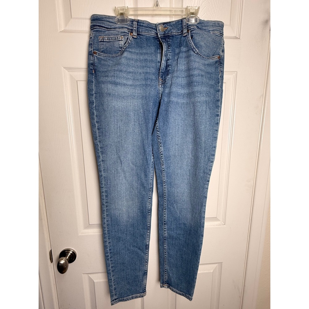NWT H&M High Rise Jeans Womens 14 Blue Stretch Regular Waist Full Length Denim